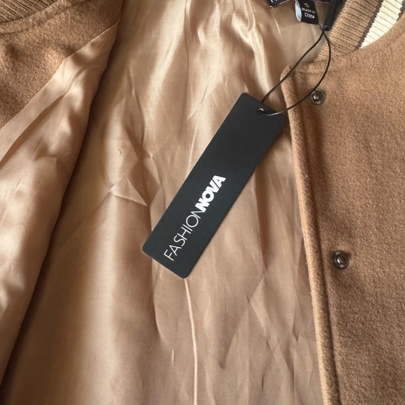 FASHION NOVA Oversized Varsity Jacket Best in Class J Mocha Combo Womens Small - Picture 12 of 17